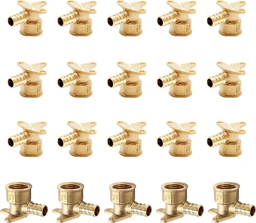 Miniatura 23 de Paquete de 5 accesorios PEX, adaptador de codo de oreja NPT roscado hembra Pex de 1/2 pulgadas x 1/2 pulgadas, accesorios de engarce de latón