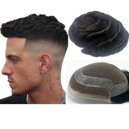 Miniatura 9 de N.L.W. NLW Hollywood Toupee para hombre Piezas de pelo europeo virgen sistema de reemplazo de cabello humano para hombres 10 x 8 pulgadas