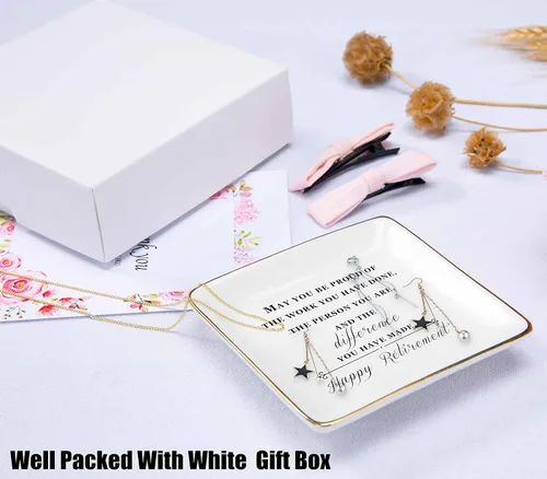 Miniatura 2 de Regalos de felicitaciones por retiro para mujeres Bandeja de cerámica para joyas con plato para anillos Regalo de apreciación de jubilación Regalo