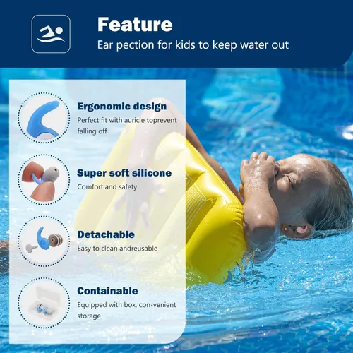 Miniatura 3 de Tapones para los oídos de natación para niños, 3 pares de tapones de silicona impermeables para natación, surf, buceo, ducha para niños de 4 a 12