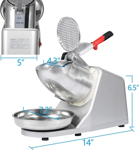 Miniatura 3 de Zeny Máquina trituradora de hielo, eléctrica, para hacer conos de nieve, de acero inoxidable, 145 libras por hora Plateado