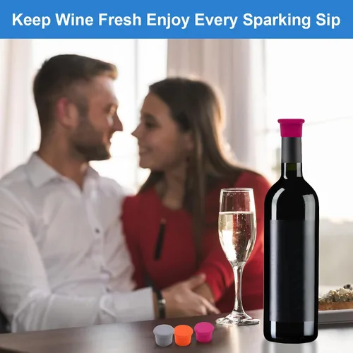 Miniatura 5 de 12 tapones de vino coloridos, corchos de vino de silicona reutilizables, tapones de champán, tapas de botellas de cerveza de bebidas, tapones