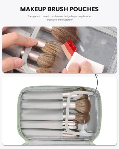 Miniatura 4 de Pocmimut - Bolsa de maquillaje para mujer, neceser grande y de viaje. Para guardar objetos de aseo, maquillaje, peines, cepillos, etc., D-verde