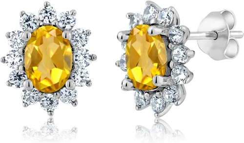 Miniatura 154 de Gem Stone King Aretes ovalados de plata de ley 925 de 0.276 x 0.197 in con piedra natal de la princesa Diana, estilo halo real para mujeres