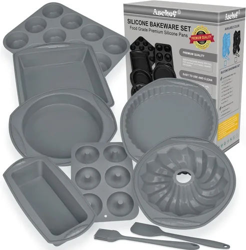 Moldes de silicona antiadherente 9 en 1 para hornear pasteles Bundt, bandeja para galletas, moldes, bandeja resistente al calor, kit de herramientas