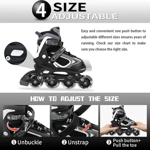 Miniatura 3 de MammyGol Adjustable Inline Skates for Kids Boys Girls Youth Blades Roller Skates with Light up Wheels Ages 4-16 Negro