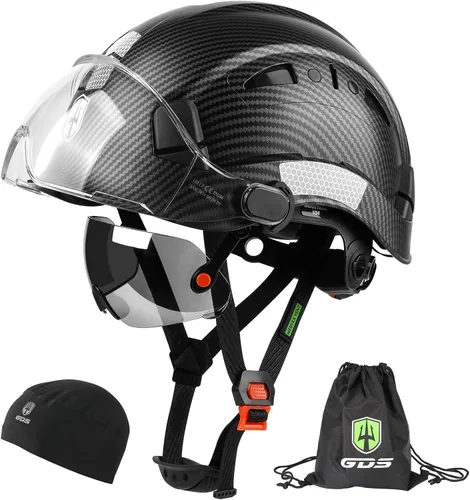 Miniatura 9 de GREEN DEVIL Casco de seguridad con visera tintada y transparente con ventilación Casco de construcción ABS Cascos de construcción para hombres Negro