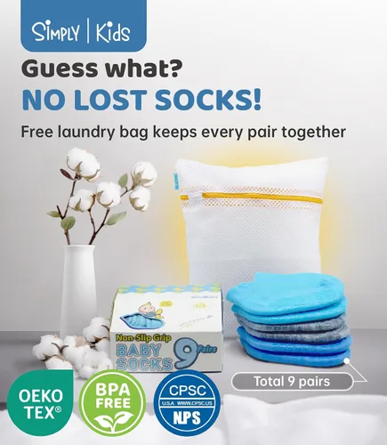 Miniatura 5 de Simply Kids Calcetines tobilleros antideslizantes para bebé (9 pares), agarre superior, algodón suave, para niñas y niños activos (de 0 a 7 años)