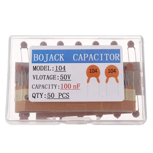 BOJACK Condensadores de disco cerámico 0.1uF 50V 100nF Condensador de cerámica constante dieléctrico de bajo voltaje (paquete de 50)