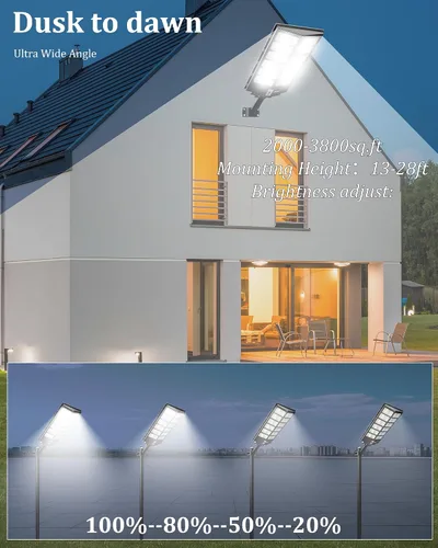Miniatura 5 de Ofuray Of-9800W Luces solares de calle para exteriores, luces solares de seguridad con control remoto para estacionamiento, 6500K, impermeables