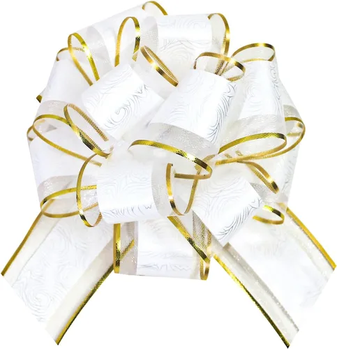 Miniatura 11 de WEWILUCK Lazo de regalo para envolver regalos, 10 lazos blancos con línea dorada para árbol de Navidad, regalos de Navidad, decoración de boda