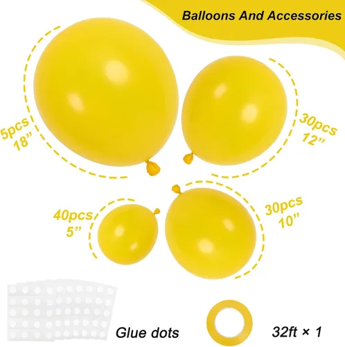 Miniatura 2 de RUBFAC Globos amarillos de diferentes tamaños, 105 piezas de 5/10/12/18 pulgadas, kit de guirnalda de globos amarillos para bodas, baby shower
