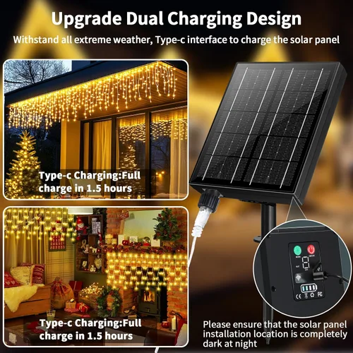 Miniatura 5 de Luces de carámbano solares para exteriores, 25+5M 800 luces de carámbano de Navidad, 8 modos, luces de cadena decorativas impermeables
