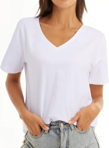Miniatura 4 de Camisetas de manga corta para mujer, blusas de cuello en V de ajuste holgado