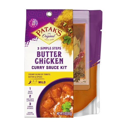 Patak's Mantequilla de pollo con curry Kit de 3 pasos, ingredientes premedidos, especias enteras fragantes, pasta de especias de curry de pollo con