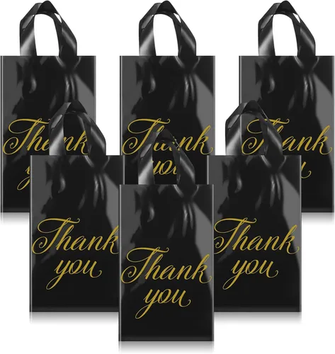 Outus 120 bolsas negras de regalo de agradecimiento con asas de 9 x 12 pulgadas, bolsa de plástico para pequeñas empresas, madres, profesores, Negro