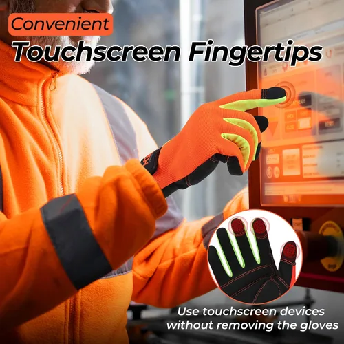 Miniatura 4 de HANDLANDY Guantes de trabajo para hombre y mujer, guantes de trabajo de mecánicos de uso general con pantalla táctil, guantes de trabajo flexibles