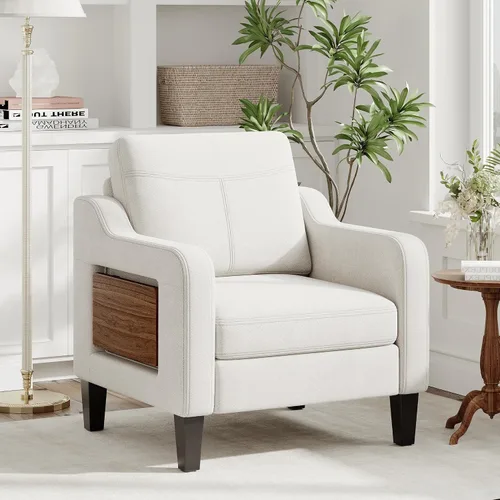 Miniatura 2 de Silla de acento para sala de estar, sillón moderno tapizado en lino, silla de sofá lateral de tela con estructura de madera con mesa plegable, 2