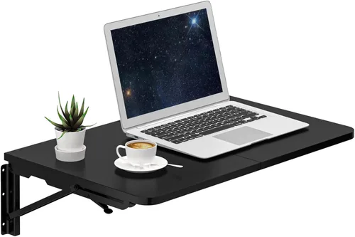 TEAMIX Mesa Plegable Montada en Pared, Escritorio Flotante Negro para Espacios Pequeños Estante de Lavandería con Soportes Resistentes Escritorio