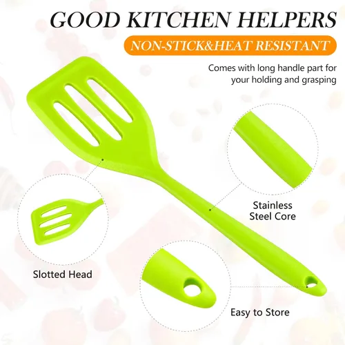 Miniatura 3 de Paquete de 5 espátulas pequeñas de silicona, mini espátula de goma resistente al calor, espátula de huevo ranurado para pescado, aleta pequeña