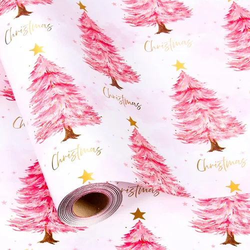 Miniatura 12 de MAYPLUSS Rollo de papel de regalo de Navidad, papel de regalo de 17 pulgadas x 16.5 pies con casa de árbol de Navidad azul marino copo de nieve