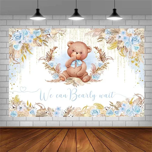 Miniatura 3 de AIBIIN Telón de fondo bohemio para baby shower de 10 x 7 pies para niño, We Can Bearly Wait Oh Baby Fotografía, flores azules, hierba bohemia