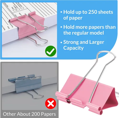 Miniatura 3 de Paquete de 12 clips extra grandes de 2 pulgadas, colores surtidos, clips de papel jumbo de colores, abrazaderas de papel grandes, clips de carpeta