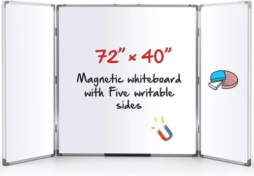 Miniatura 10 de AmazingSpark Pizarra blanca plegable de 48 x 18 pulgadas, pizarra blanca plegable grande, triple pizarra magnética de borrado en seco, marco