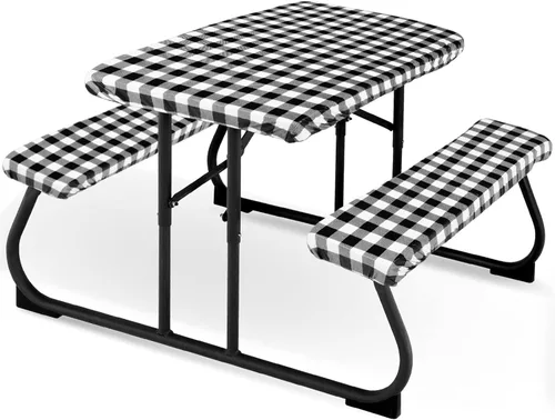 Miniatura 10 de Moukeren Funda de mesa de picnic de 3 piezas para niños con fundas de banco, mantel ajustable para exteriores, vinilo impermeable, para camping