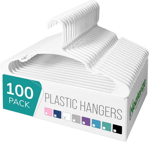 NEATERIZE Percheros de Ropa de Plástico Paquete de 100 para Adultos - Percheros de Plástico, El Perchero Perfecto y Percheros de Ropa Ahorro de