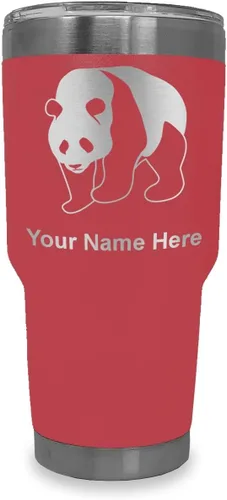 Miniatura 38 de LaserGram Vaso aislado al vacío de 20 onzas, oso panda, grabado personalizado incluido (negro)