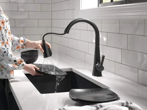 Miniatura 2 de Delta Lenta - Grifo de cocina negro mate con rociador extraíble, moderno grifo de fregadero de cocina de un solo agujero, mango único, negro mate