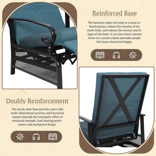 Miniatura 5 de Oakcloud Sillón Ajustable para Exteriores Silla Reclinable Relajante de Metal para Patio con Cojines Extraíbles (Azul Pavo Real)