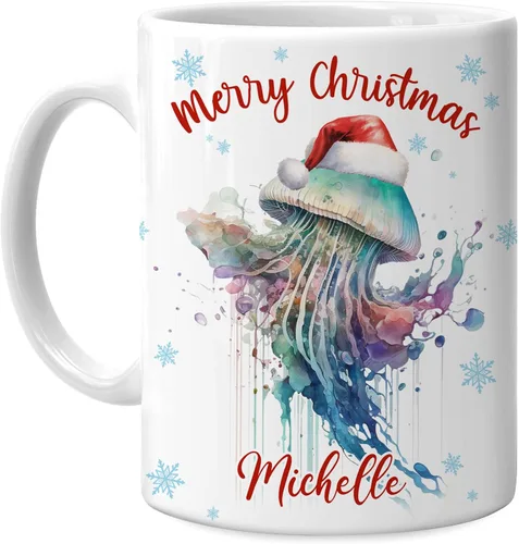 Miniatura 8 de Hyturtle Regalos personalizados para amantes de los ajolotes – Taza de café de cerámica con nombre personalizado de Feliz Navidad de 11 oz – Lindo