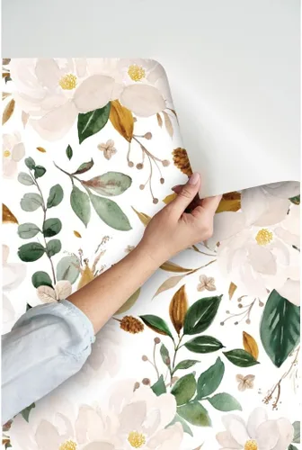 Miniatura 3 de Spoonflower Papel tapiz para despegar y pegar - Papel pintado extraíble personalizado con flores de magnolias florales doradas
