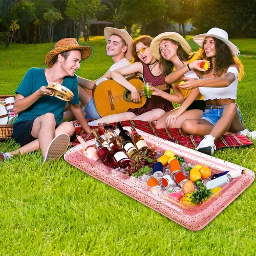 Miniatura 4 de Poen 4 unidades de barra inflable para servir, enfriador de alimentos con confeti brillante, bandeja de hielo inflable para alimentos, bebidas