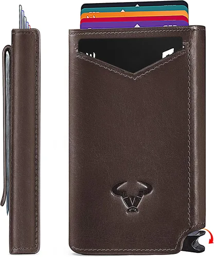 Billetera delgada para hombre, cartera grande de aluminio con clip para dinero, 8 tarjetas, bloqueo RFID