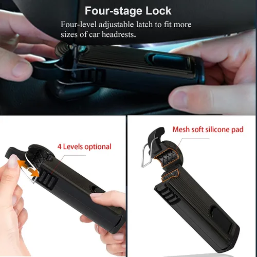 Miniatura 6 de Ganchos para Reposacabezas del Asiento Trasero - Nuevo Gancho de Coche Oculto 2 en 1 con Soporte para Teléfono, Rotación Universal de 360 Grados