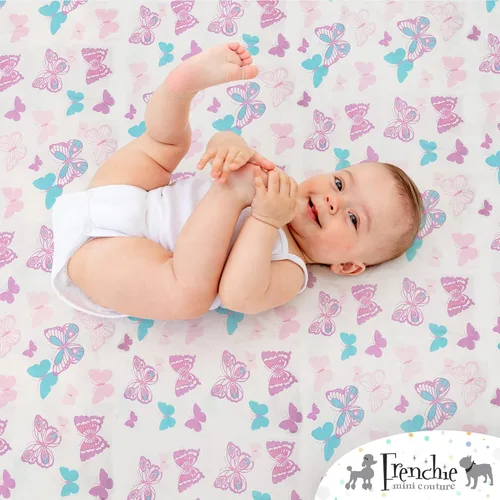 Miniatura 22 de Frenchie Mini Couture Sábanas bajeras para cuna, 100% algodón, se adaptan a colchones de niños pequeños, estrellas azules, 28 x 52 pulgadas, paquete
