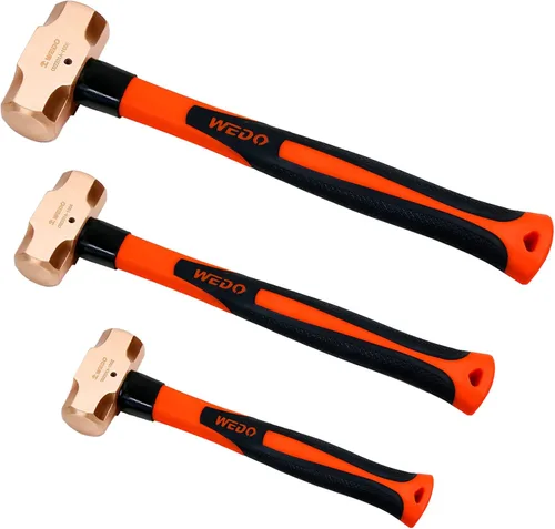 Miniatura 7 de WEDO Juego de martillo de trineo de cobre de 3 piezas, 3 lb+4 lb+5 libras, mango de fibra de vidrio, forja, resistente a la corrosión, estándar DIN