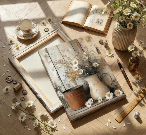 Miniatura 3 de KYSNGMT - Lienzo decorativo para pared, diseño de margaritas rústicas Vintage White Flower in Pitcher Picture Framed Artwork Ready to Hang for
