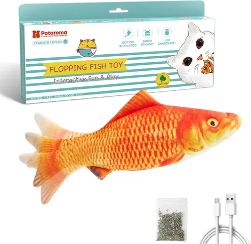 Miniatura 8 de Potaroma - Juguetes para gatos con SilverVine y menta de gato, pescado en movimiento flexible para perros pequeños, de ejercicio, interactivos
