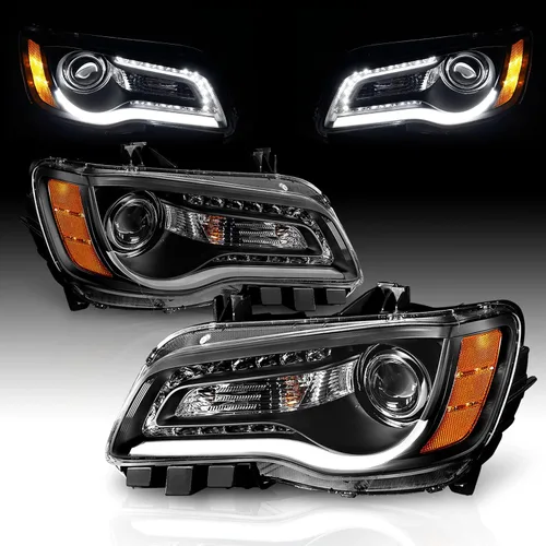 Miniatura 2 de AmeriLite Par de faros delanteros para faros delanteros de tubo LED negro para Chrysler 300 Sedan OE+ 2011-2014, lado del pasajero y del conductor