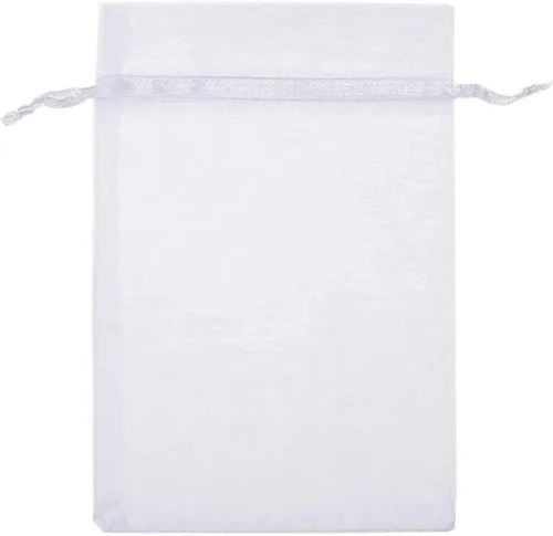 50 bolsas de papel de regalo de 4 x 6 pulgadas, tela de tul transparente de organza, bolsa de cordón blanco para baby shower, fiesta de cumpleaños,