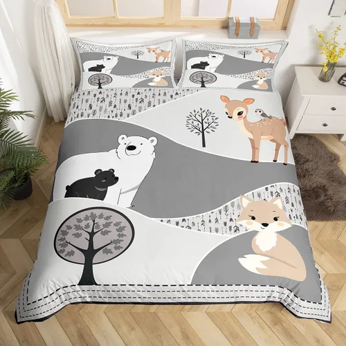 Miniatura 12 de Juego de ropa de cama Kawaii de elefante, tamaño individual, bonita silueta de elefante blanco y gris, para decoración de dormitorio de niños, funda