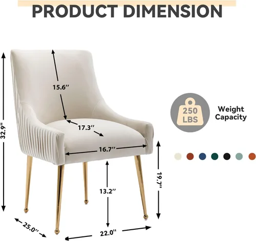 Miniatura 2 de Juego de 2 sillas de comedor, modernas sillas tapizadas para cocina, comedor con patas doradas, sillas de tela de terciopelo copetudo para sala