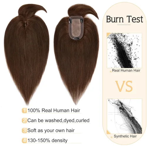 Miniatura 2 de SEGO Toppers para el cabello para mujer, cabello humano real con flequillo, base de seda de 2.8 x 5.1 in, 100% cabello humano Remy, con clip