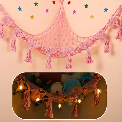Miniatura 21 de Hamaca para Animales de Peluche de Esquina - 142 cm Jumbo Hecha a Mano de 5mm de Doble Cordón de Macramé para Almacenamiento de Animales de Peluche