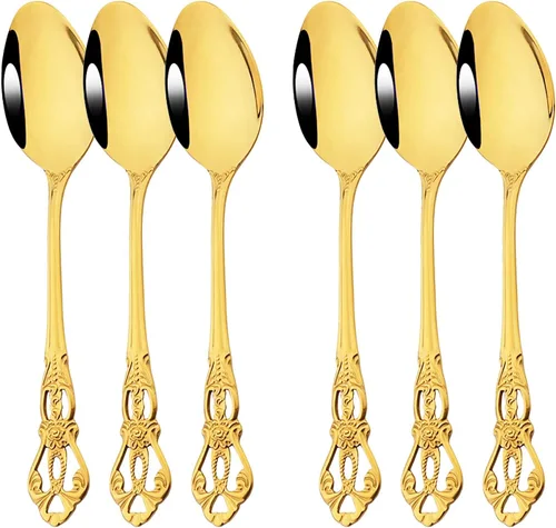 Miniatura 3 de Juego de 6 cucharas de café y té, mini cuchara dorada de acero inoxidable 6 cucharaditas