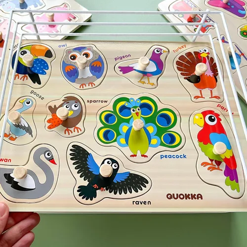 Miniatura 8 de QUOKKA Rompecabezas de madera para niños pequeños de 1 a 3 años – 6 juegos de rompecabezas para niños de 2 a 4 años con estante – Aprendizaje